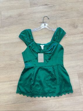 Odille Emerald Silk Lace-Trim Sleeveless Top